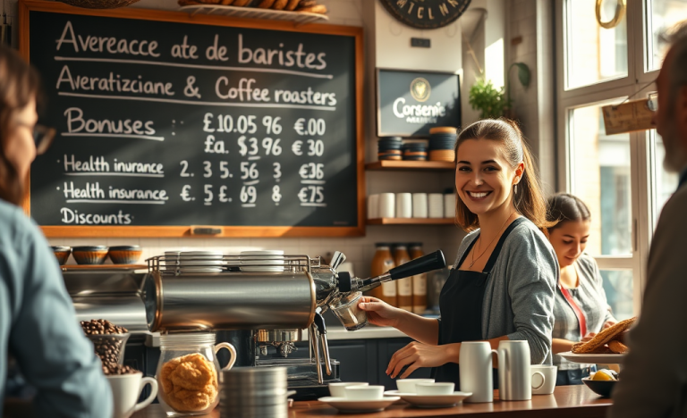 Un barista che prepara il caffè in un bar italiano, rappresentando lo stipendio e i benefici nel settore.