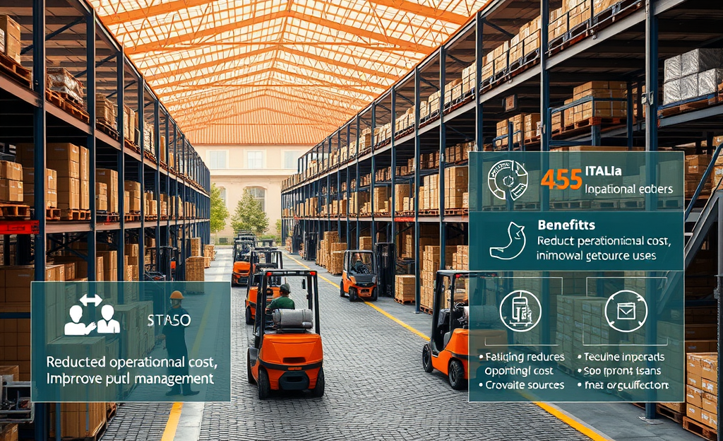 Immagine di camion di una azienda di logistica in un deposito