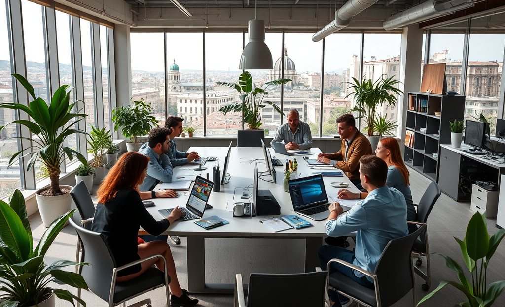 Dipendenti in ufficio che collaborano in un ambiente strutturato