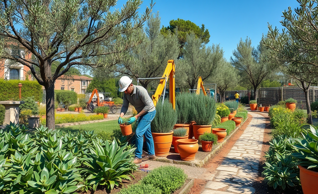 Operai di Verdeblu Multiservizi al lavoro in un'area verde ben curata, dimostrando pratiche di manutenzione sostenibile.