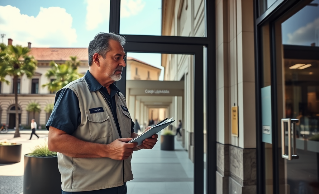 Un custode lavora presso una struttura pubblica Coop in Lombardia, garantendo la sicurezza e il buon funzionamento degli spazi.