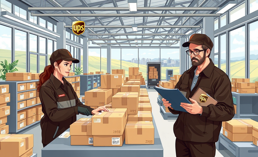 Lavoratori UPS al lavoro con pacchi