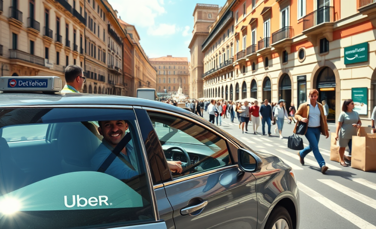 Persona che guida per Uber e Amazon