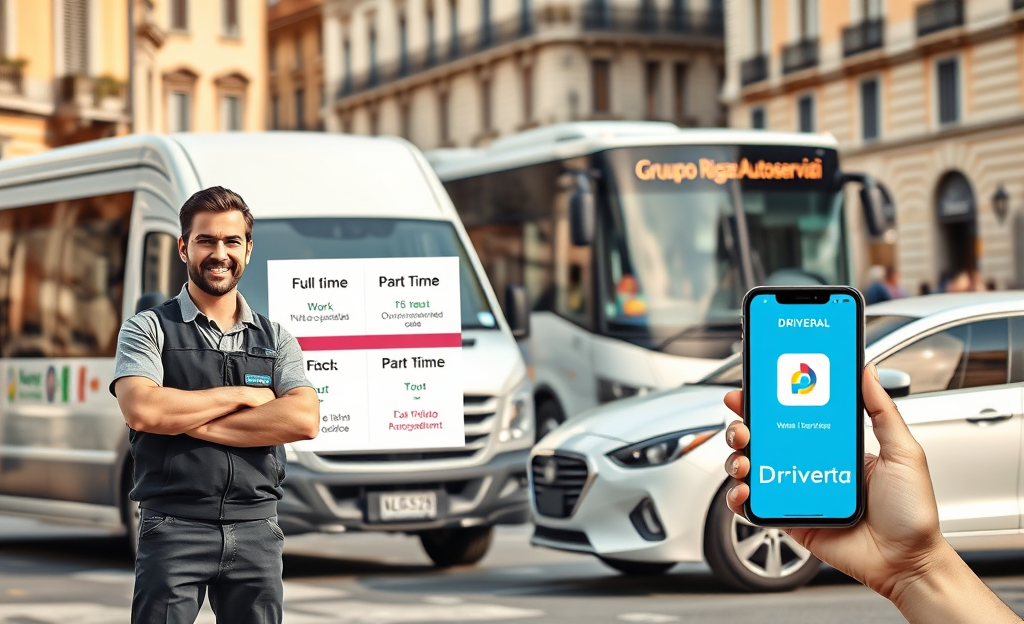 Immagine di un autista al volante, rappresentando le opportunità di lavoro fisso e flessibile offerte dalle aziende di trasporto.