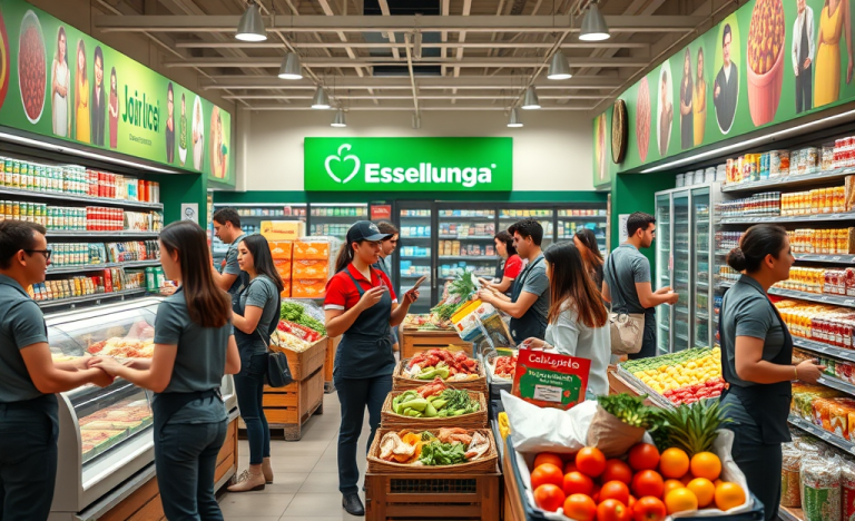 Immagine di un supermercato Esselunga con personale al lavoro