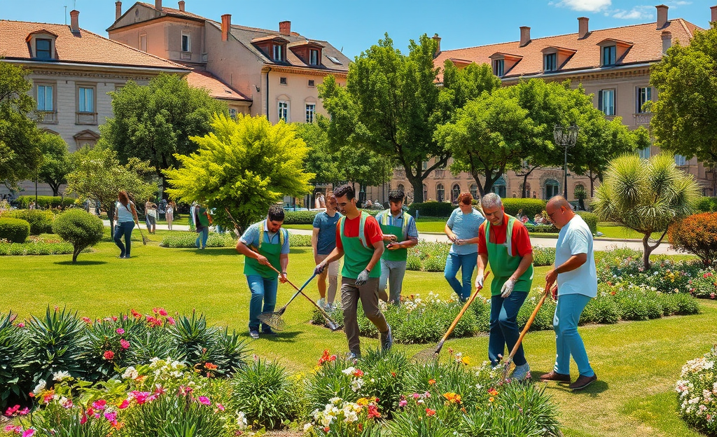 Immagine di un team Coopservice che cura un'area verde pubblica.