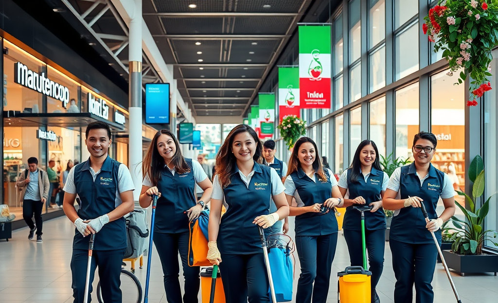 Un dipendente Manutencoop esegue pulizie in una grande catena