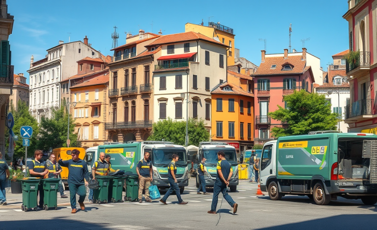 Immagine di operai di Ecosistem Ambiente SPA che eseguono lavori di pulizia urbana e industriale.