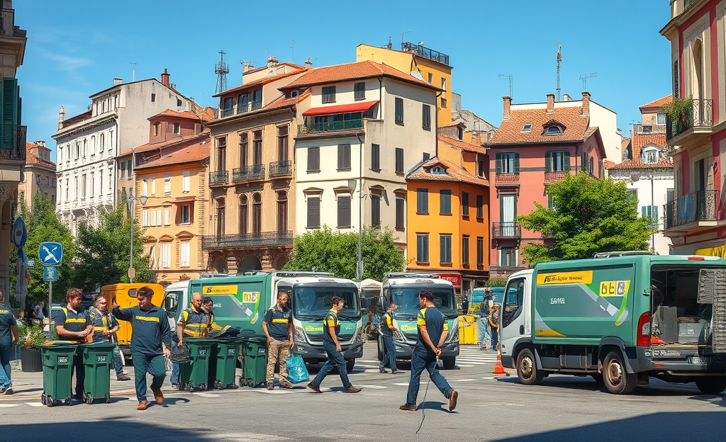 Immagine di operai di Ecosistem Ambiente SPA che eseguono lavori di pulizia urbana e industriale.