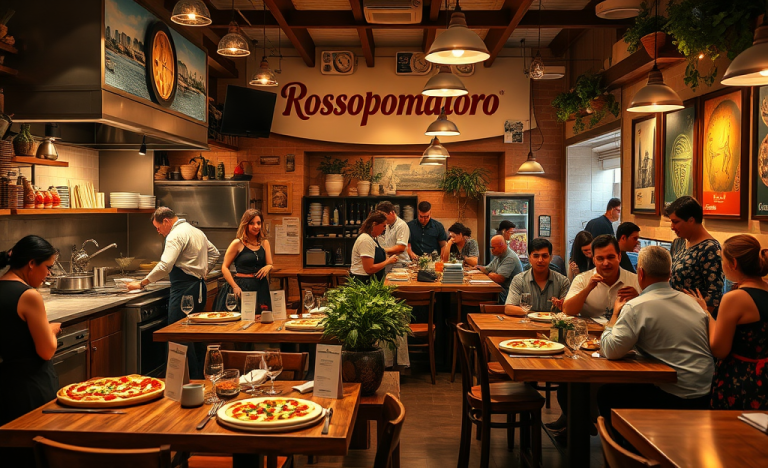 Un tavolo apparecchiato con pizze artigianali e piatti tipici della cucina napoletana da Rossopomodoro
