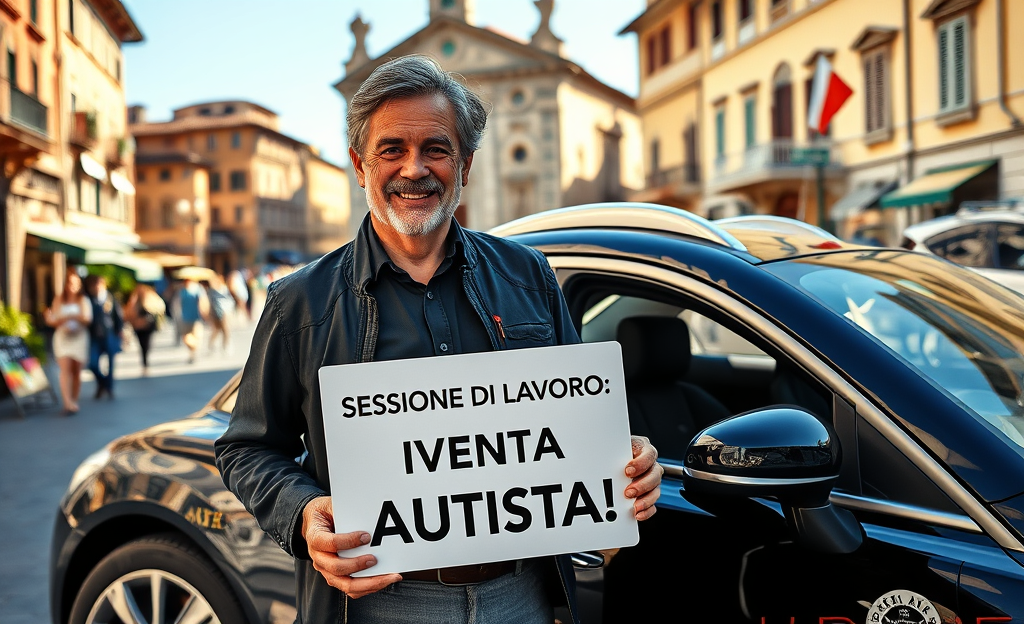 Immagine di un autista felice che guida un'auto moderna