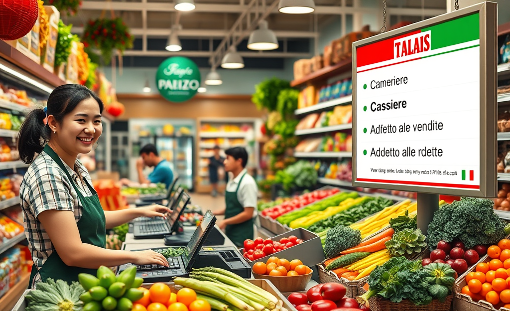 Una persona esamina le offerte di lavoro disponibili in un supermercato.