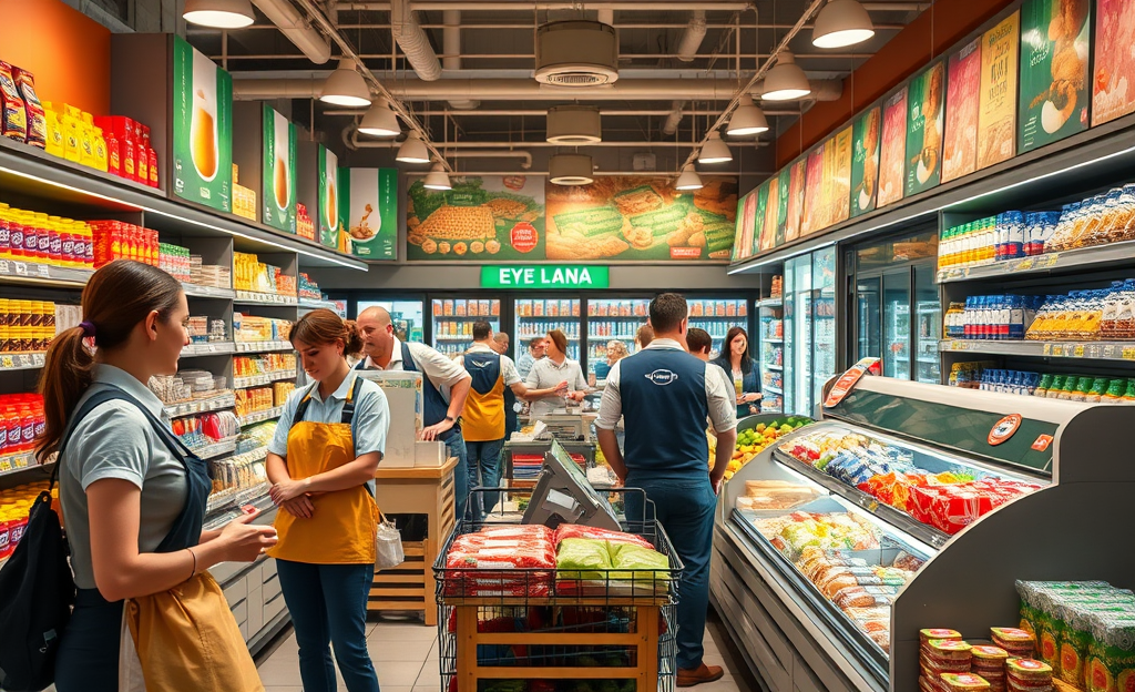Immagine di posizioni lavorative chiave nei supermercati, come cassiere e responsabile.