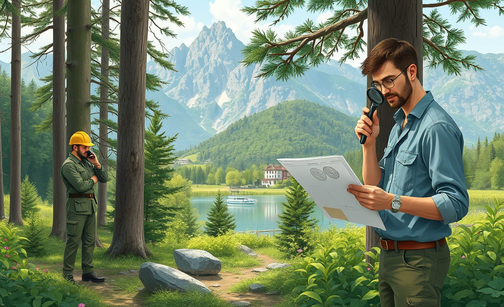 Immagine di persone che lavorano in natura, come guardie forestali e architetti paesaggisti, immersi in un ambiente naturale.