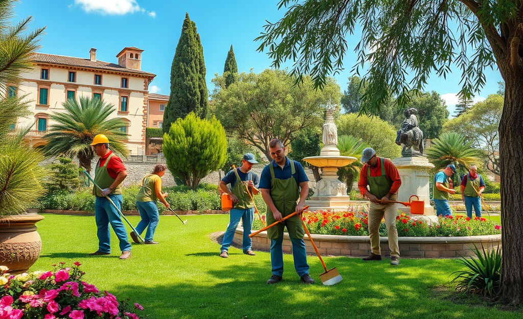 Operaio esegue lavori di manutenzione in un parco verde