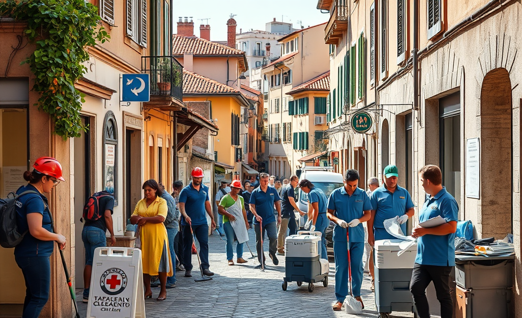 Addetti alle pulizie al lavoro, simbolo di stabilità professionale.