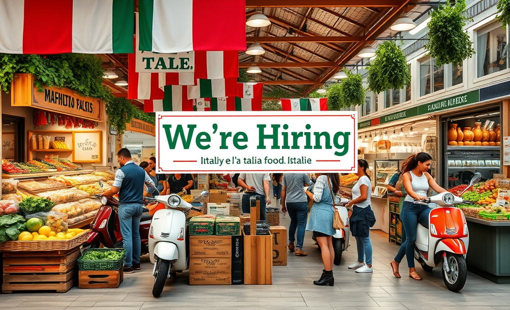 Immagine di varie offerte di lavoro nel settore alimentare, con ruoli come Merchandiser e Magazziniere.