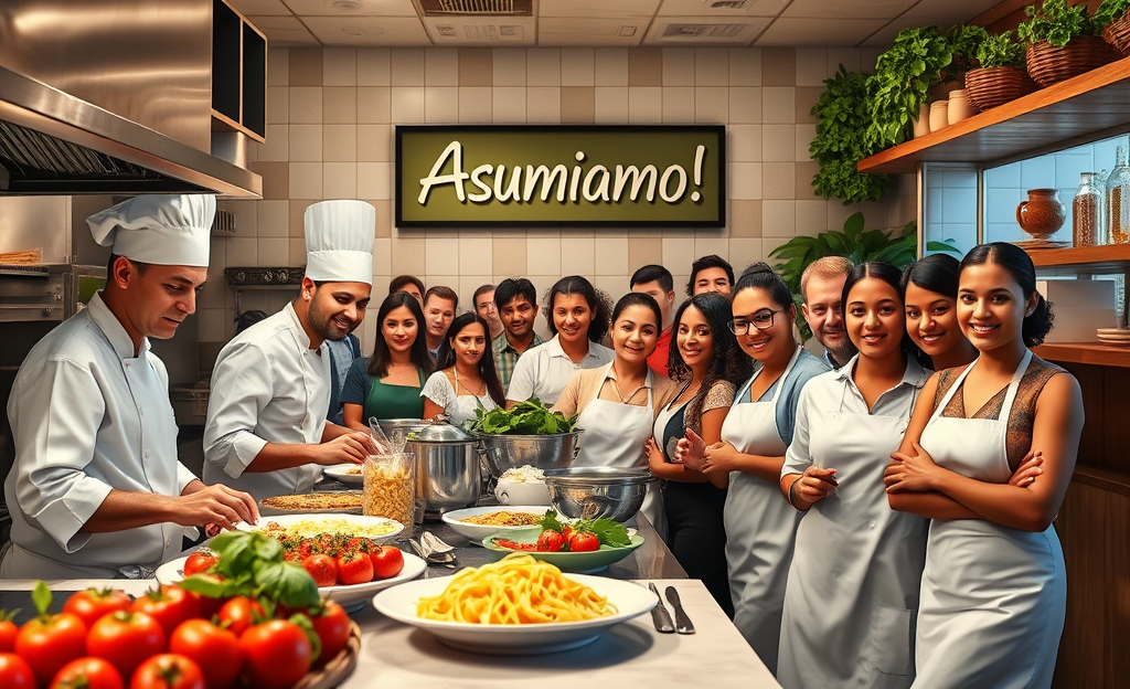 Immagine di un ristorante con cartellino 'Cercasi Personale' per candidarsi.