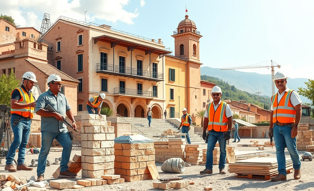 Immagine di lavoratori edili in un cantiere edile