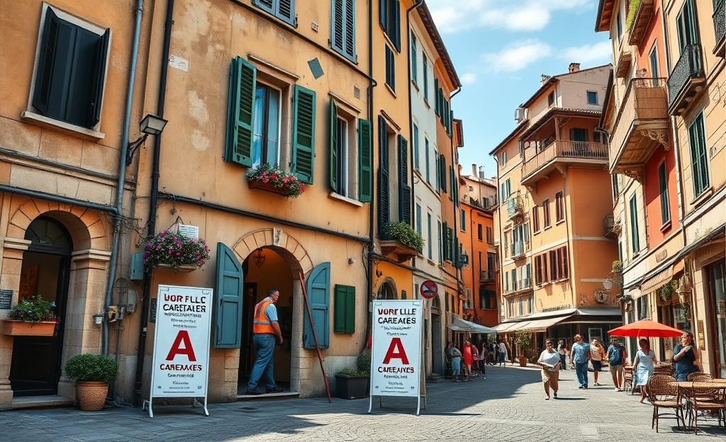 Personale di manutenzione al lavoro in un edificio residenziale.