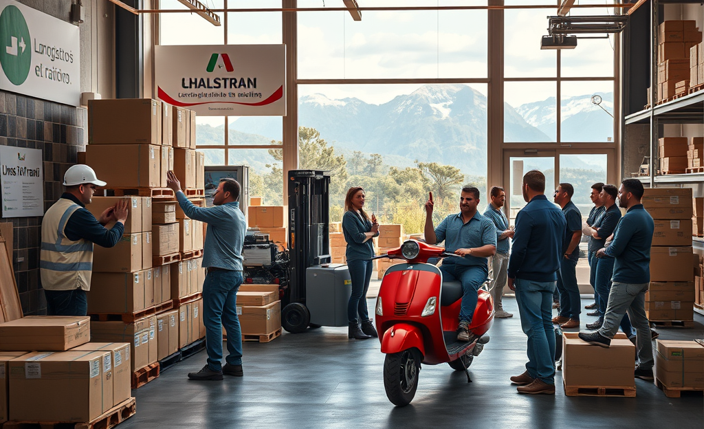 Immagine di lavoro nel settore della logistica con operai e scaffalature