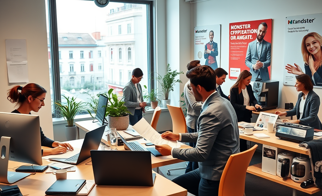 Ufficio moderno con professionisti in ruoli di supporto amministrativo e assistenza clienti