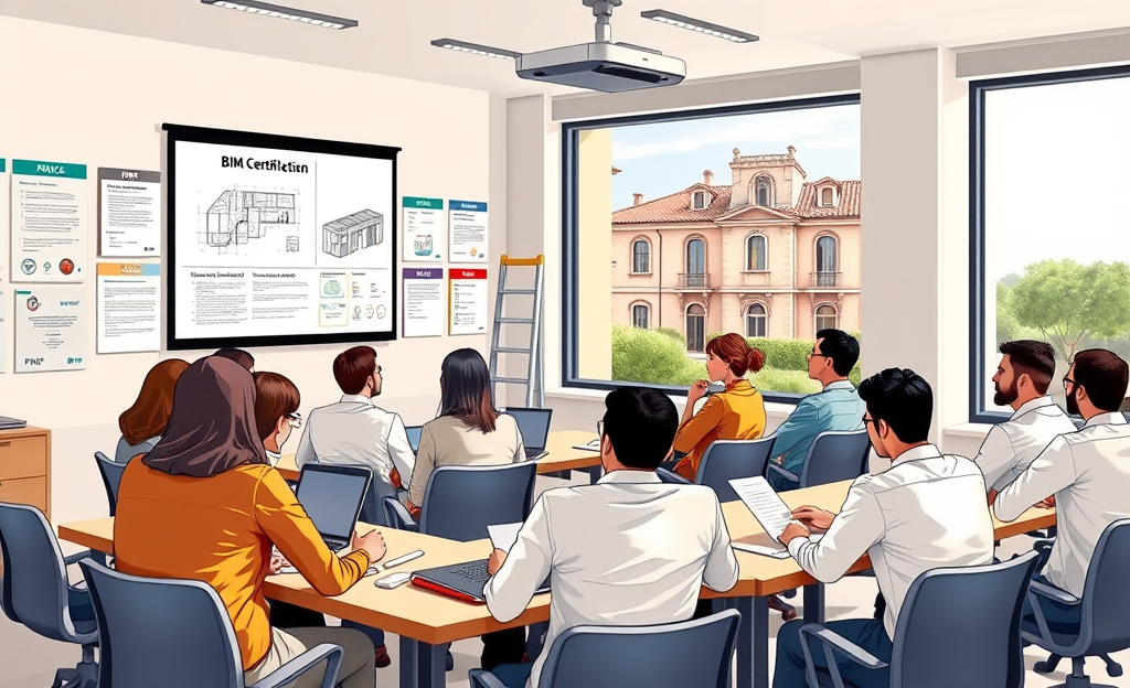 Un gruppo di professionisti edili impegnati in un corso di formazione con certificazioni.