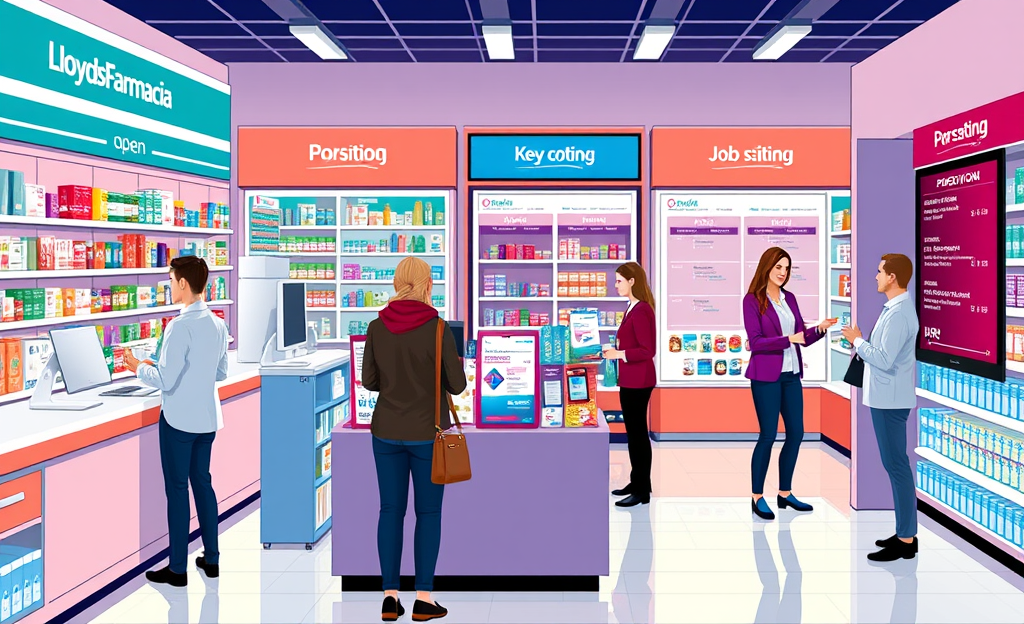 Offerte di lavoro attuali presso le farmacie LloydsFarmacia con diverse opportunità e ruoli disponibili.